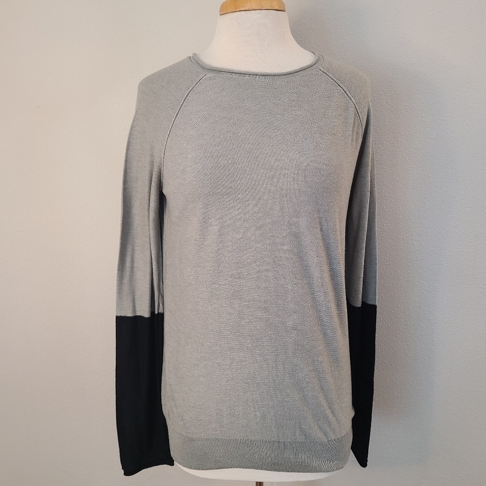 T Alexander Wang Gray Color Block Long Sleeve Top